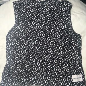 Calvin Klein Black and White Mock Neck Blouse